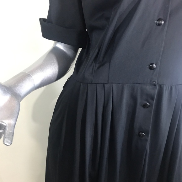 Vtg 40s/50s CasualMaker by Sy Frankel Black Fit N Flare Day Dress S / M - Picture 5 of 16